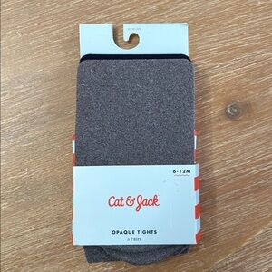 NWT! 2 pairs Cat & Jack Opaque Tights 6-12 Months Grey & Black